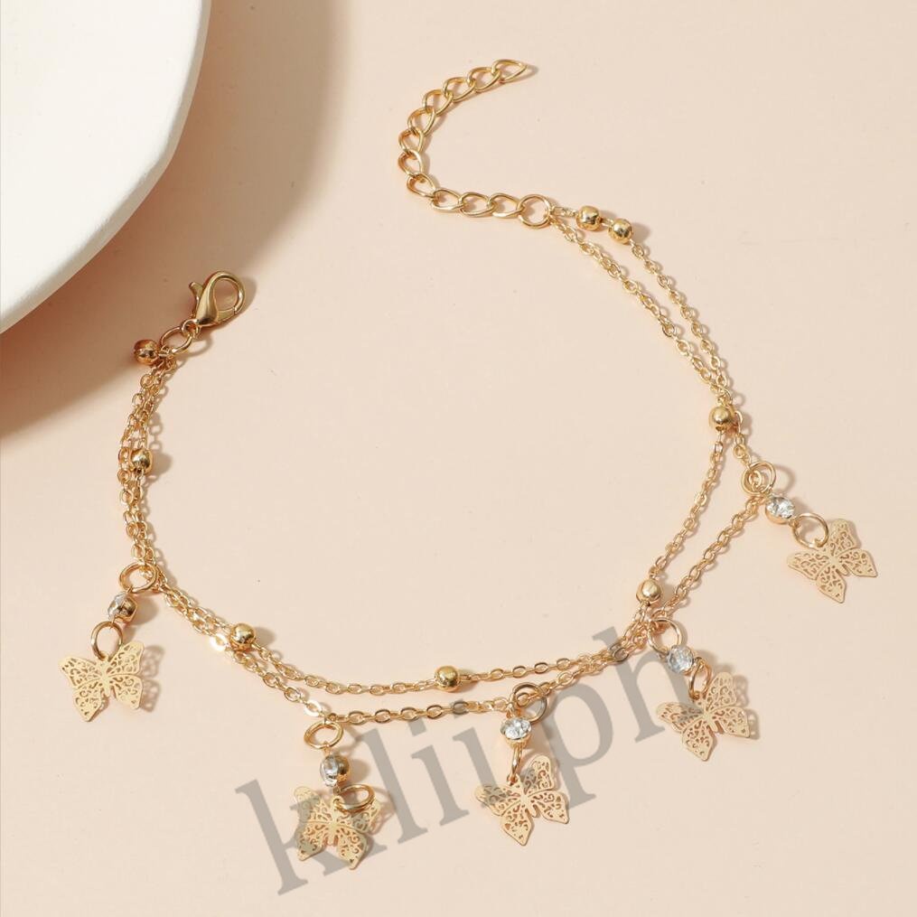 Kilii Lắc Chân Hai Lớp Họa Tiết Hình Học Bướm Đơn Giản Cho Nữ