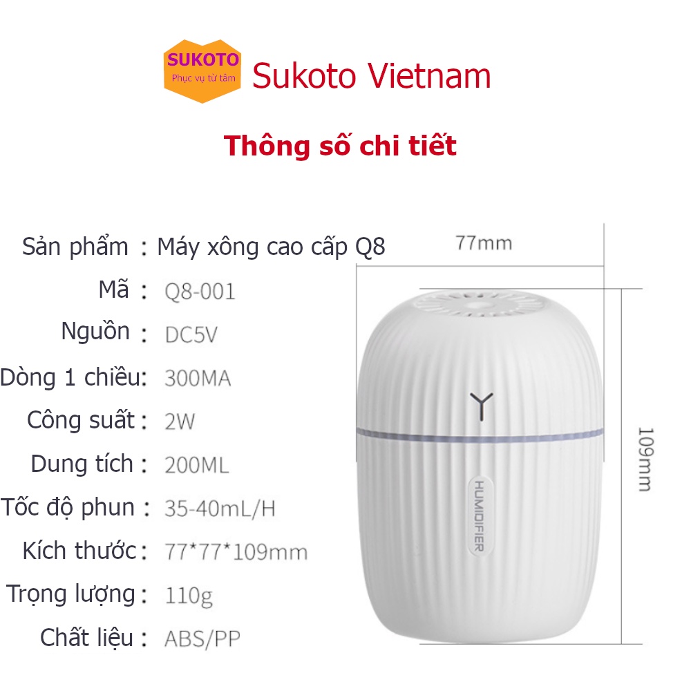 Đèn xông tinh dầu phun sương cao cấp Q8 - Máy khuếch tán tinh dầu mini phòng ngủ, xe ô tô
