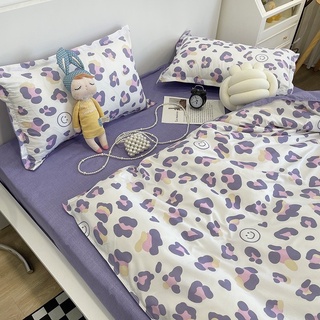 Bộ chăn ga gối cotton poly - Da beo tím.