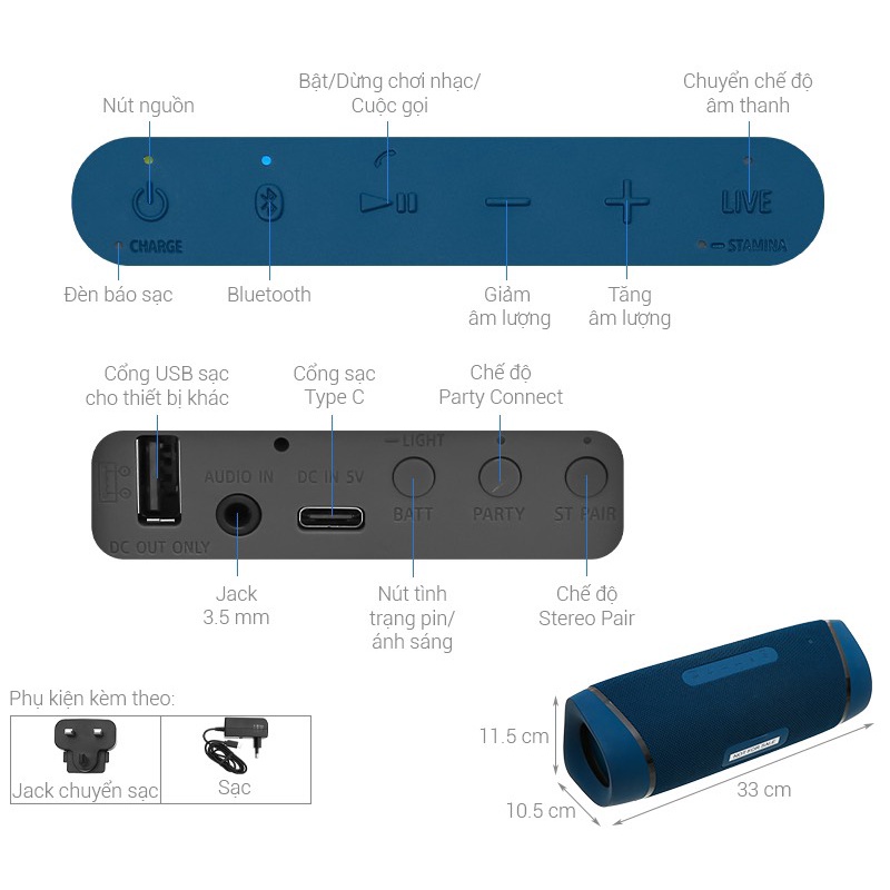Bộ cáp sạc sony SRS XB43 bảo hành 12 tháng