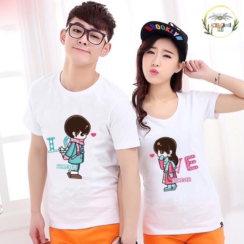 Áo thun trắng đôi Chibi Love (2 áo)