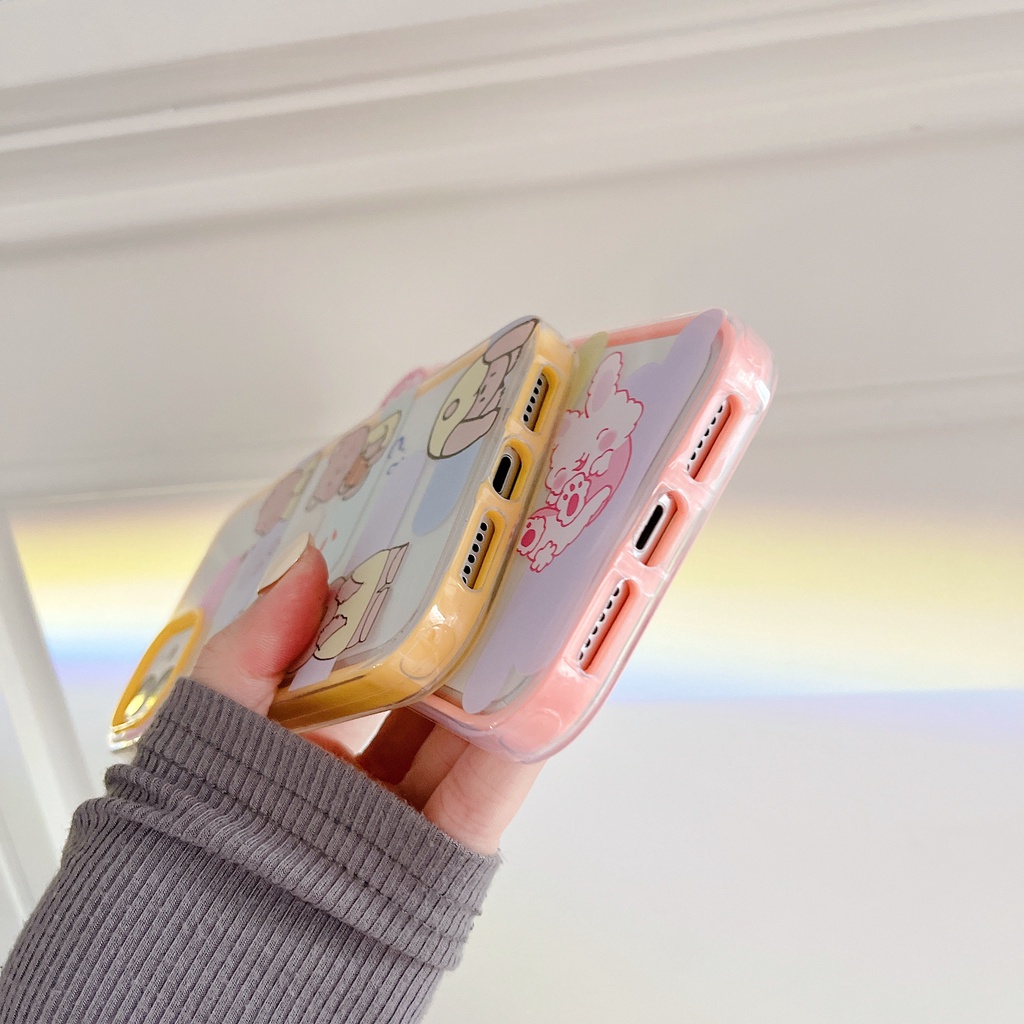 Ốp Điện Thoại Silicon TPU Mềm Trong Suốt in Hình Thỏ Hoạt Hình 3 Trong 1 Chống Sốc Cho iPhone 13 12 11 Pro Max XS XR 8 7 Plus