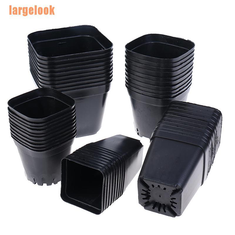 Bộ 10 chậu cây bằng nhựa dáng vuông nhỏ màu đen tiện dụng
