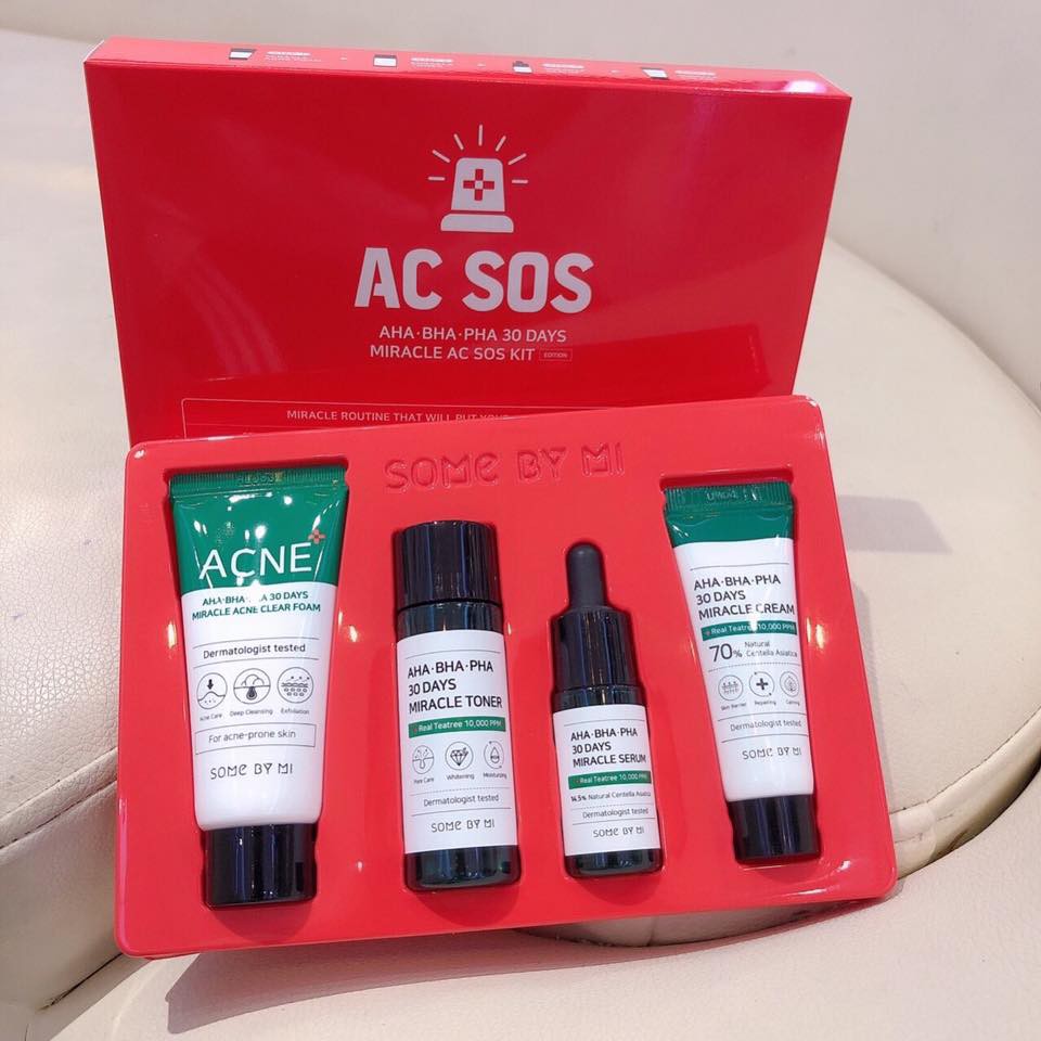 Bộ kit mini cho da Mụn #Some_By_Mi 𝐌𝐢𝐫𝐚𝐜𝐥𝐞 𝐀𝐂 𝐒𝐎𝐒 𝐊𝐢𝐭 (chính hãng, nhãn phụ tiếng việt)