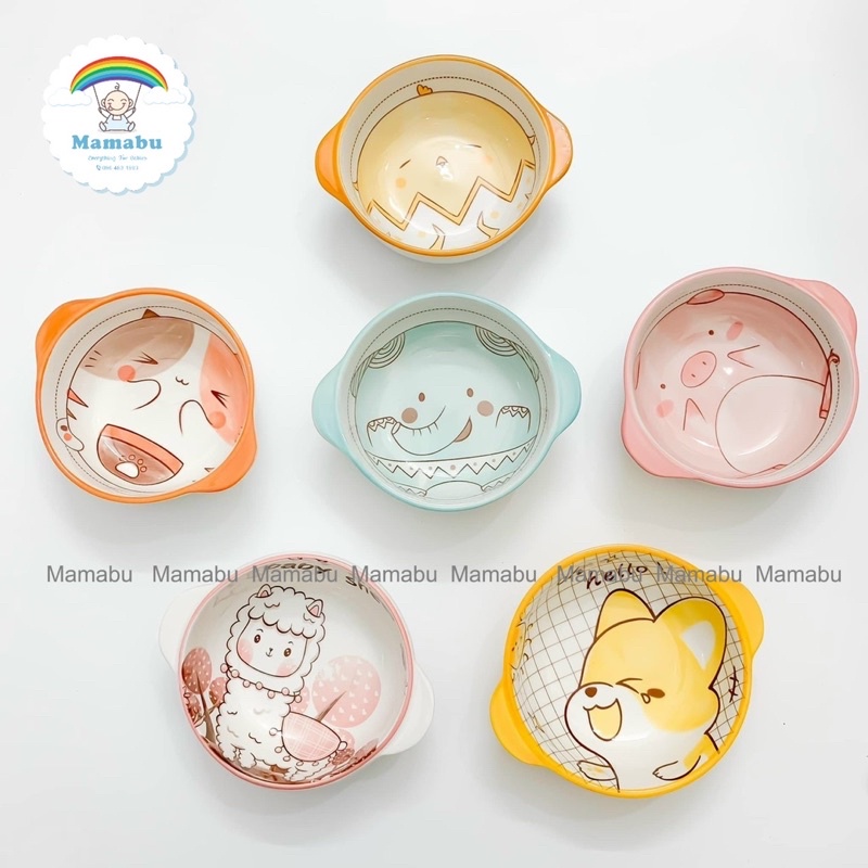 Bát Chén Sứ Ăn Dặm Cho Bé Có Quai Cầm Dung Tích 310ml Hình Động Vật Dễ Thương Chất Liệu Gốm Sứ Cao Cấp Chịu Nhiệt Mamabu