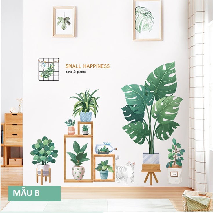 Decal dán tường phòng ngủ SMALL HAPPINESS (Bộ 3 tờ có bán lẻ). Đề can dán tường Hàn quốc kích thước 60x90cm