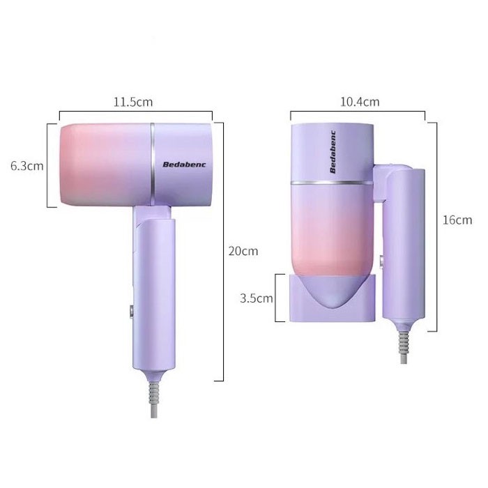 Máy Sấy Tóc Mini Cầm Tay Gập Gọn Bedabenc, Tím Hồng - Hồng - Trắng - Ghi Xám. Công Suất 1.000W (có SHIPNOW trong ngày)