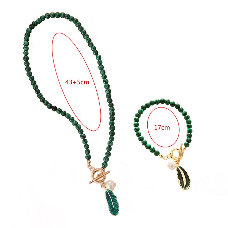 Bộ 2 Vòng Tay Chuỗi Hạt Ngọc Trai Giả Và Đá Malachite