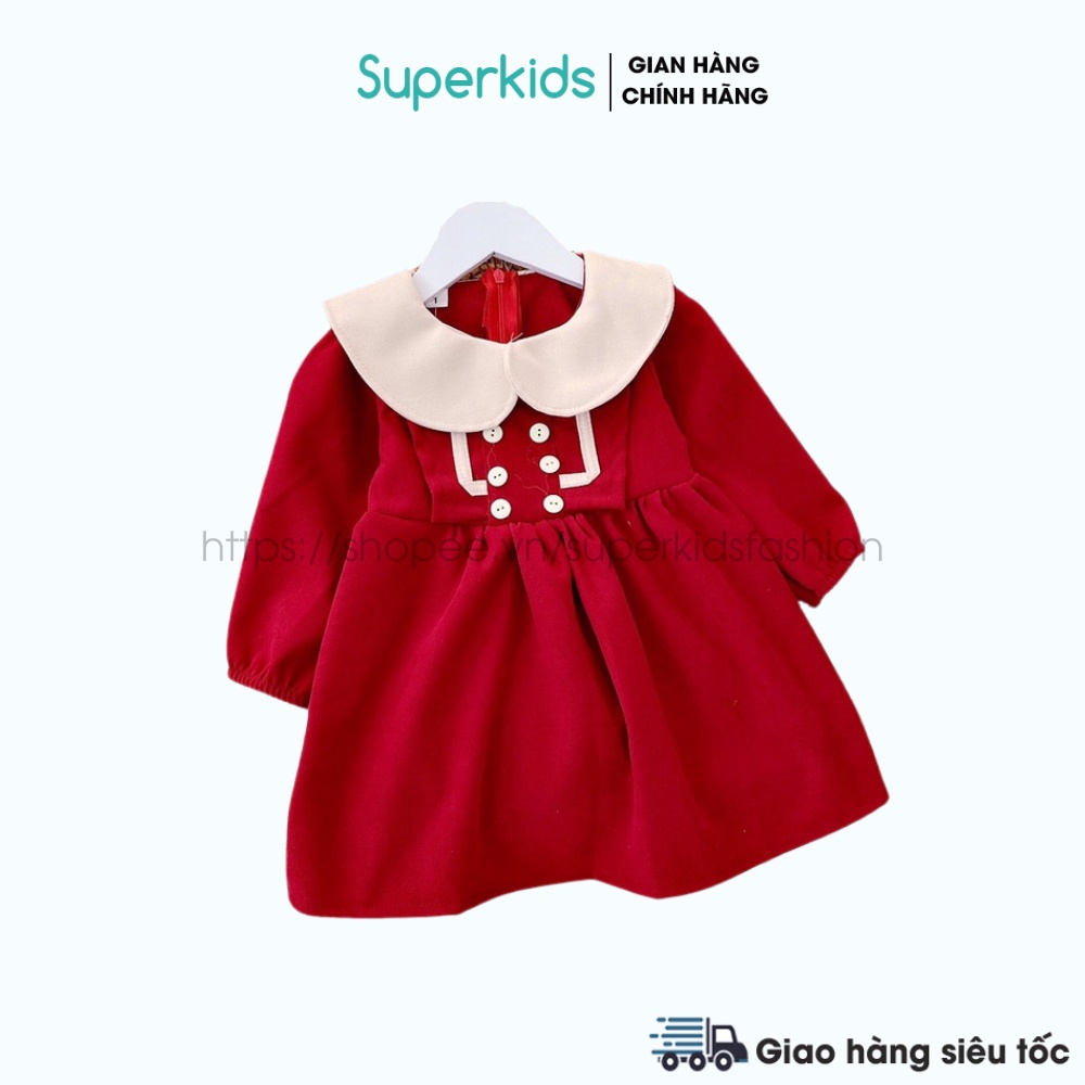 Váy Tết cho bé - Váy Nhung babydoll tiểu thư dễ thương 8-22kg QATE776