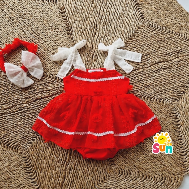 𝗧𝗮̣̆𝗻𝗴 𝘁𝘂𝗿𝗯𝗮𝗻 Body 2 dây cho bé gái size 3-12kg, chất tơ đính hoa nổi, hàng thiết kế xịn đẹp