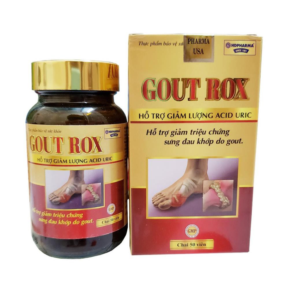 Viên uống GOUT ROX hỗ trợ giảm triệu chứng sưng đau khớp do gout, giảm lượng Acid Uric - Hộp 50 viên