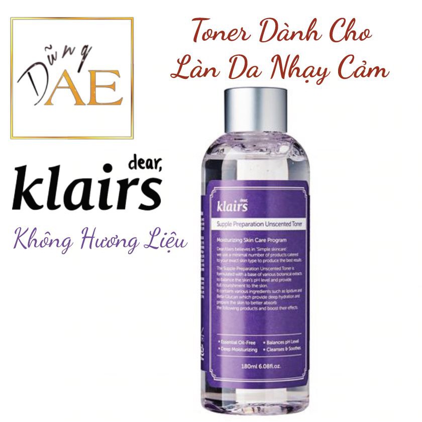 Toner Klairs Không Mùi Dành Cho Da Nhạy Cảm - Nước Hoa Hồng Klairs Supple Preparation Unscented Toner 180ml