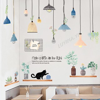 [ĐƠN 200K TẶNG QUÀ SIÊU YÊU]-Decal dán tường LUVINA trang trí quán cafe, văn phòng - Dây đèn mèo Hàn Quốc