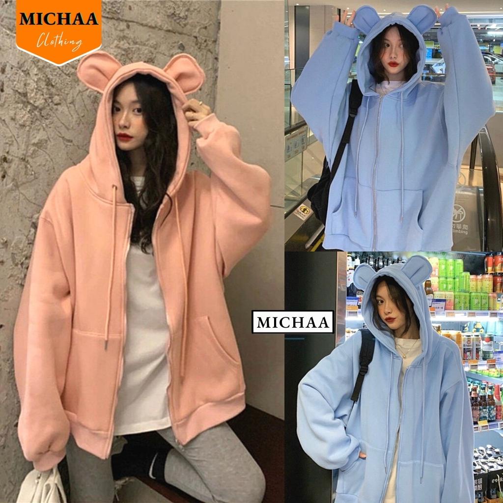 Áo Khoác Nỉ TAI THỎ Nữ Ulzzang Unisex Chống Nắng Kiểu Form Rộng Dễ Thương - MICHAA
