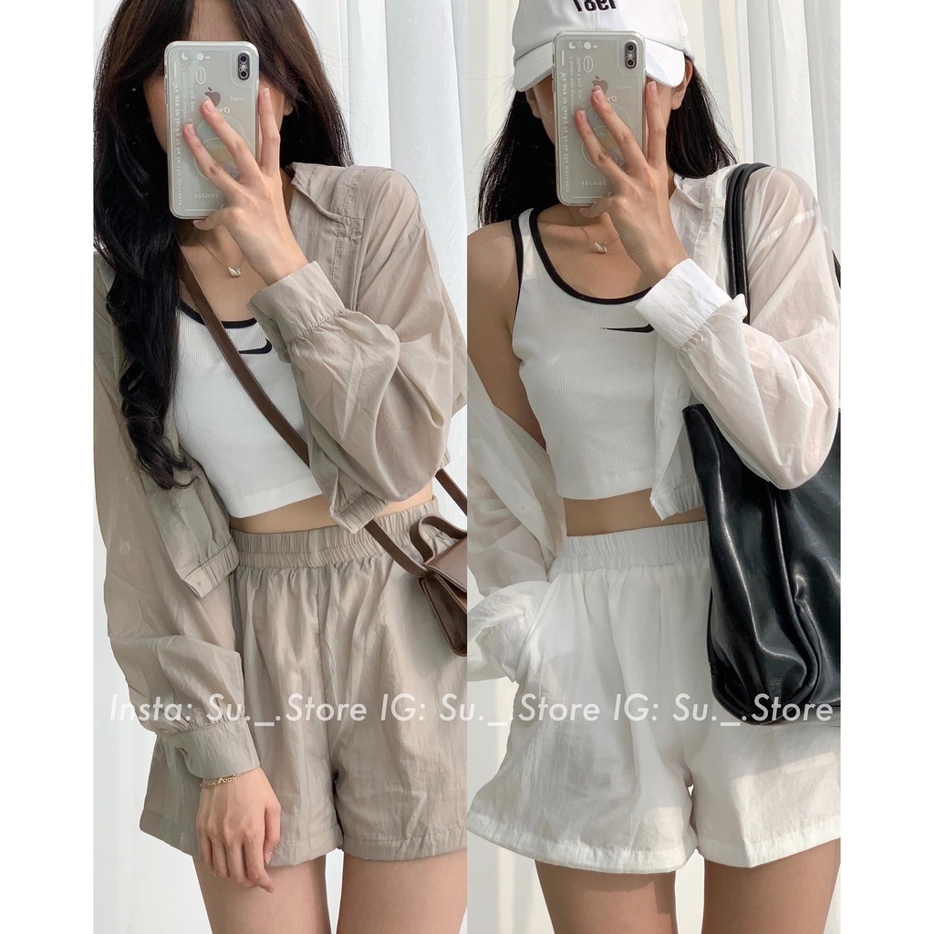 Set 3 đồ áo sát vai kèm áo croptop liền mũ và quần S392 SUSTORE