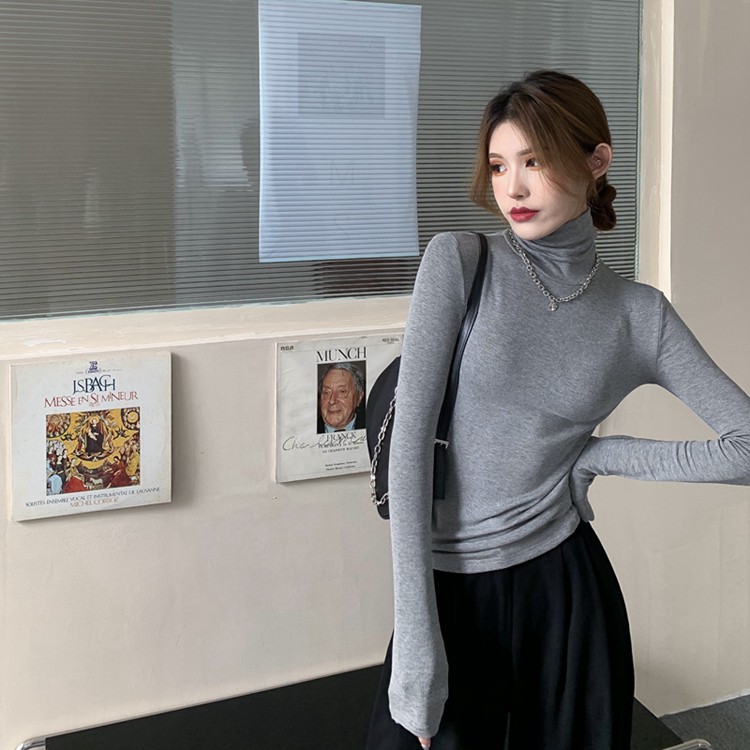 Cocory vn Áo thun dài tay co giãn thời trang dễ phối cho mùa đông