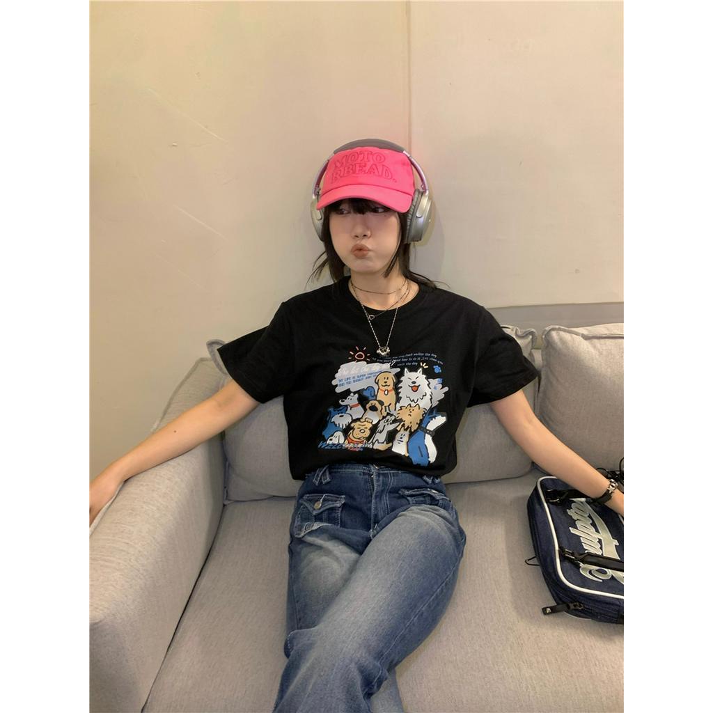 Áo Thun Nữ Tay Ngắn Cổ Tròn Dáng Rộng In Hình Cún Dễ Thương 51282