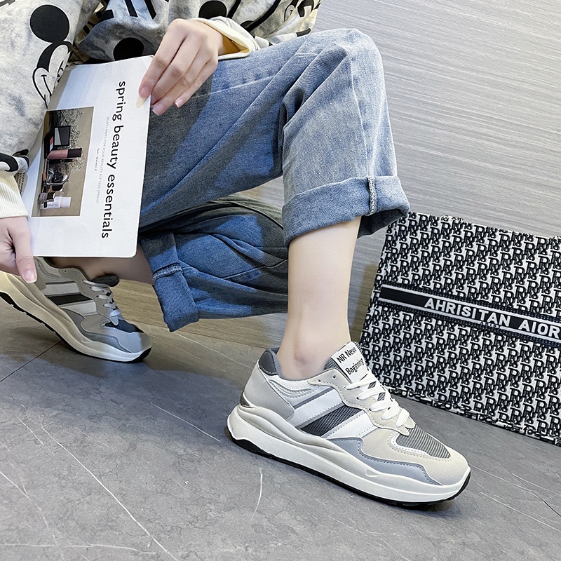 Giày thể thao nữ Ulzzang 2 màu kem xám cao cấp Giầy sneaker độn đế kiểu dáng HQ Hot Trend