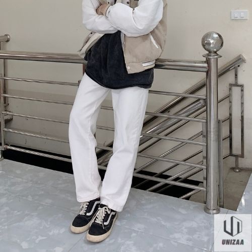 Quần jean nam ống rộng trắng đen baggy đứng chất bò cao cấp nữ không rách gối unisex rin bó form rộng QD17