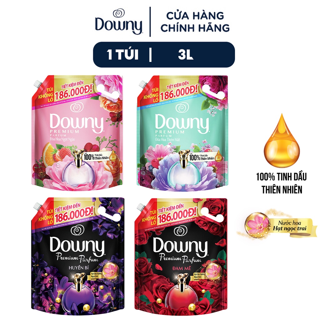 Nước Xả Vải Downy Túi 3L Hương Nước Hoa Cao Cấp Nhiều Mùi Hương