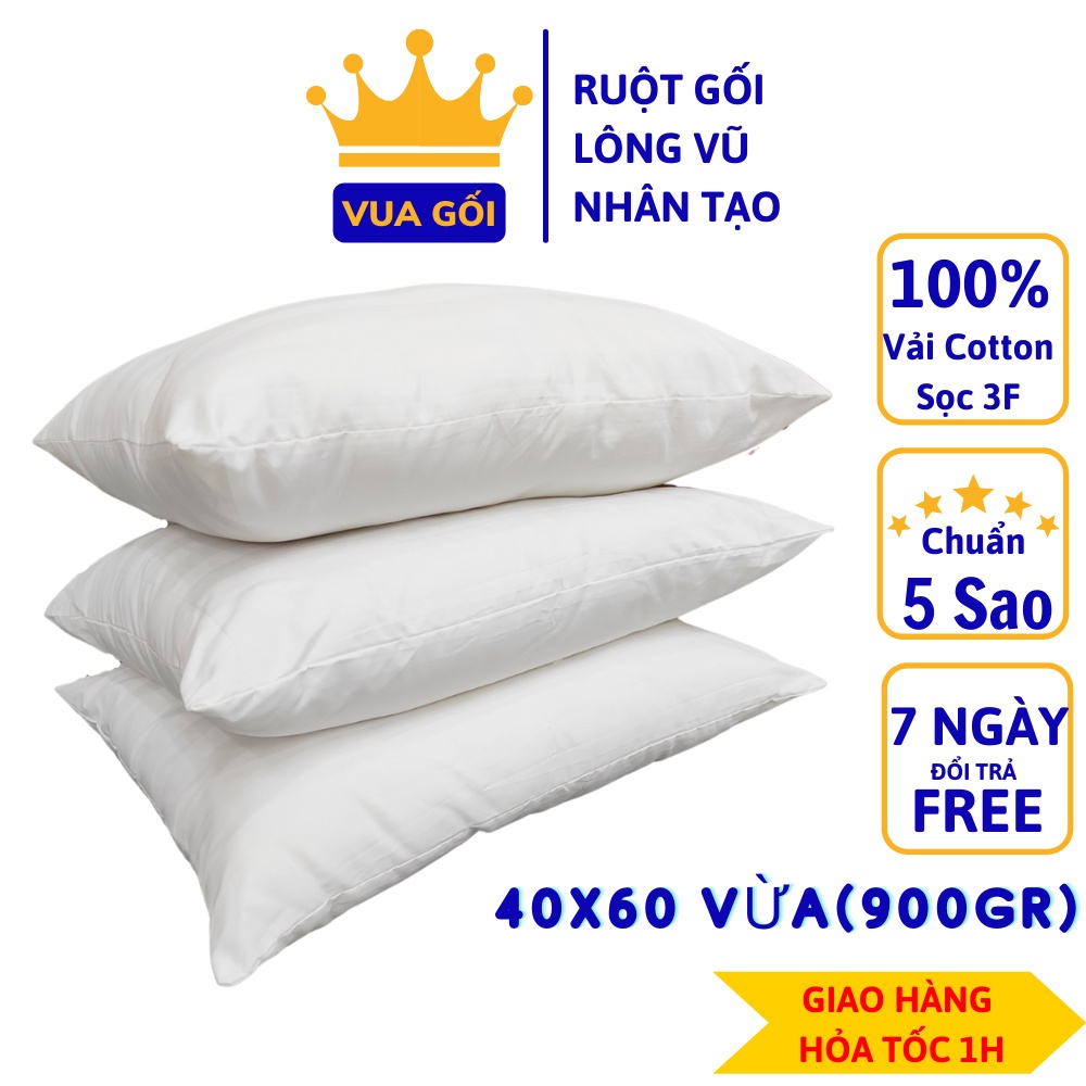 Ruột Gối Nằm Lông Vũ Nhân Tạo Cao Cấp 40x60 cm VUA GỐI Deluxe Pillow Êm Ái Kháng Khuẩn Chuẩn Khách Sạn - Loại 900gr