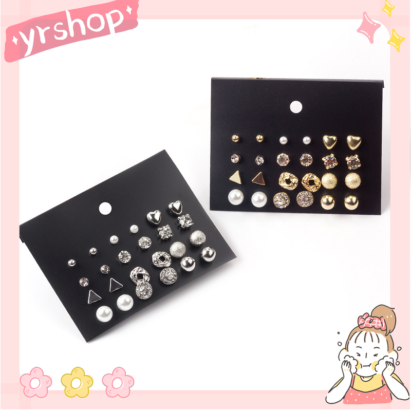 Set 12 cặp khuyên tai đính đá zircon và ngọc trai kiểu dáng thời trang dành cho nữ