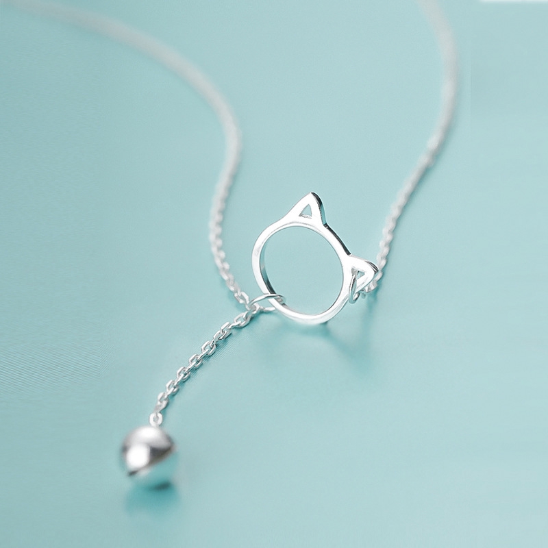 Simple Cute Cat Face Silver Plated Necklace For Women