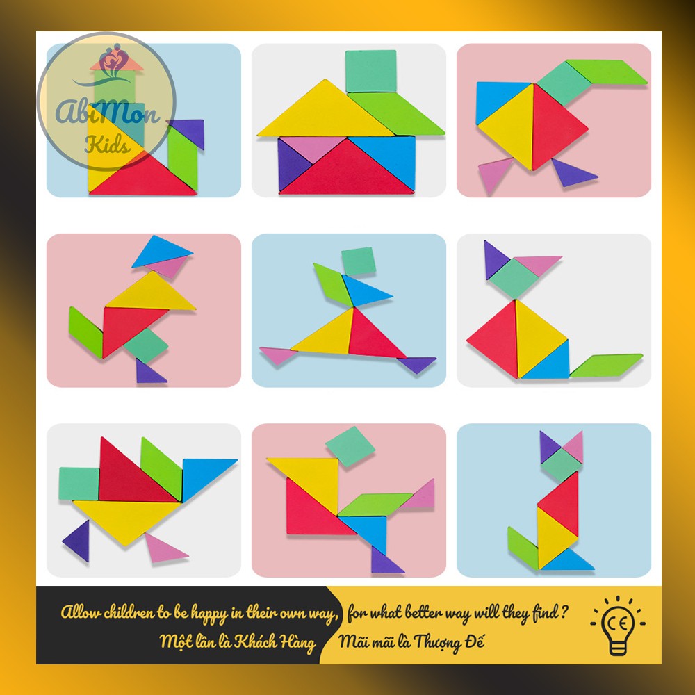 🌻 Bộ Tangram Ghép Hình 3D Bằng Gỗ Cho Bé ☘️ Montessori cao cấp ✨ (Đồ chơi Gỗ - Đồ chơi Giáo Dục - An toàn - Thông minh)