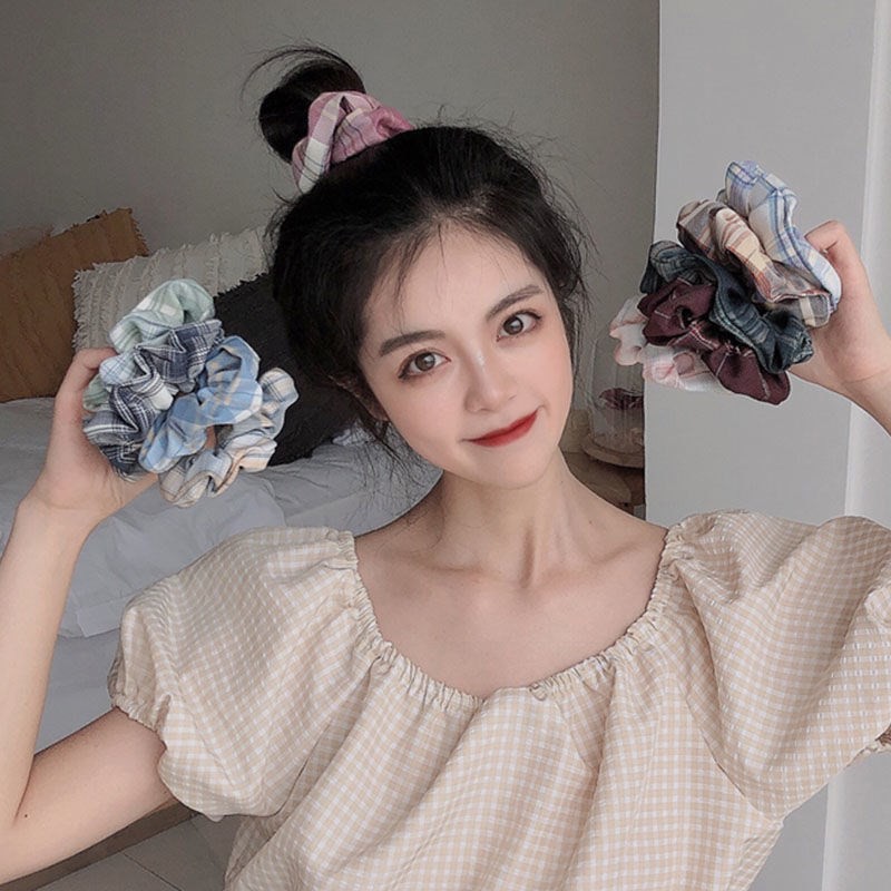 Dây buộc tóc co giãn họa tiết sọc caro phong cách Hàn Quốc thời trang cho nữ