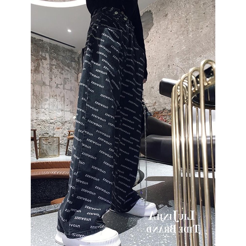 Quần Jeans Ống Đứng In Chữ Phong Cách Hàn Quốc Size S-2XL