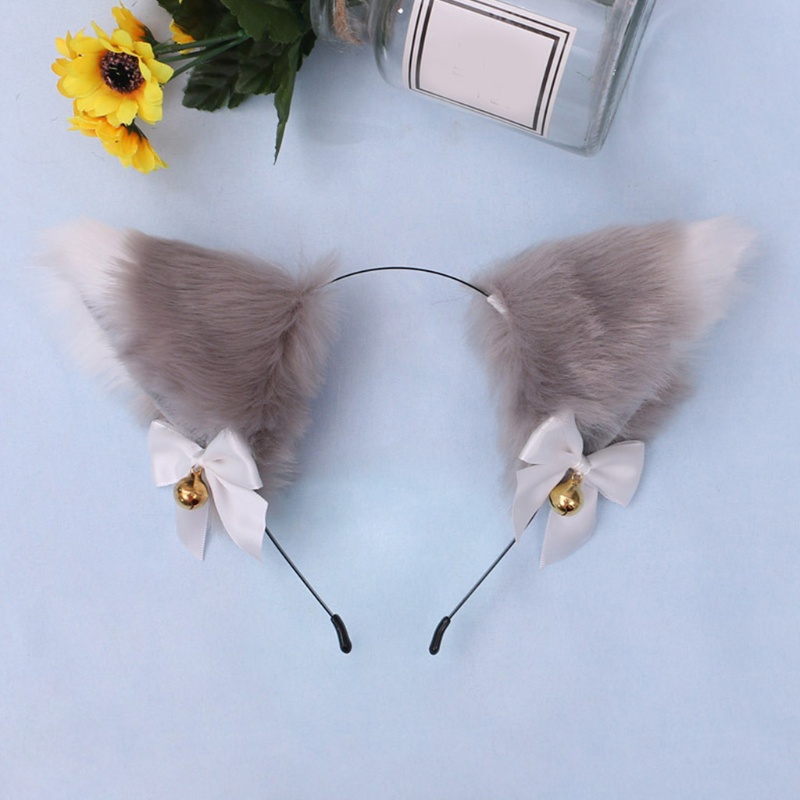 Băng Đô Tai Mèo Lông Xù Đính Nơ Phối Màu Tương Phản Kiểu Lolita Dễ Thương Cho Bạn Gái