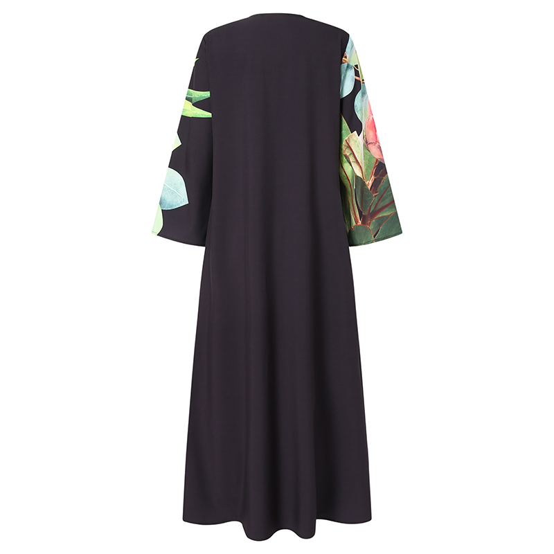 Đầm Maxi ZANZEA Tai Dài Cổ Chữ V Họa Tiết In Có Túi Hai Bên Cho Nữ