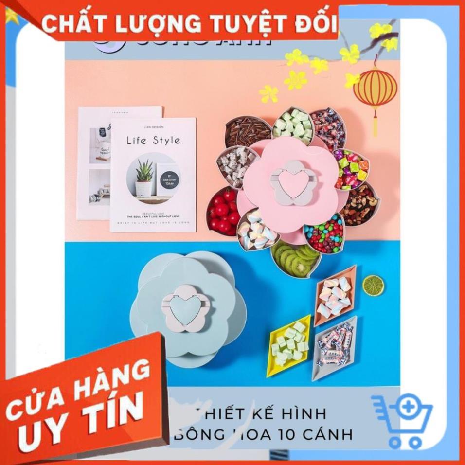 [ Bán Lẻ Giá Sỉ ] Khay Mứt, Bánh Kẹo Tết Hình Bông Hoa 2 Tầng 10 Cánh, Có Khe Cắm Điện Thoại, Đa Năng Tiện Dụng