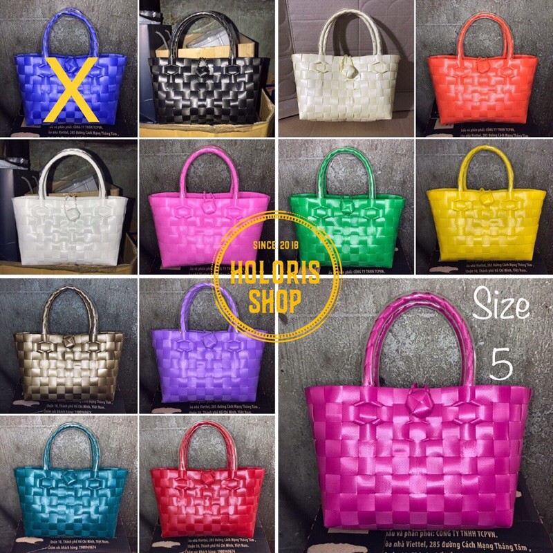 Giỏ đan tay màu trơn / Túi xách đan nhựa / Làn nhựa (KÈM ẢNH THẬT) | BigBuy360 - bigbuy360.vn