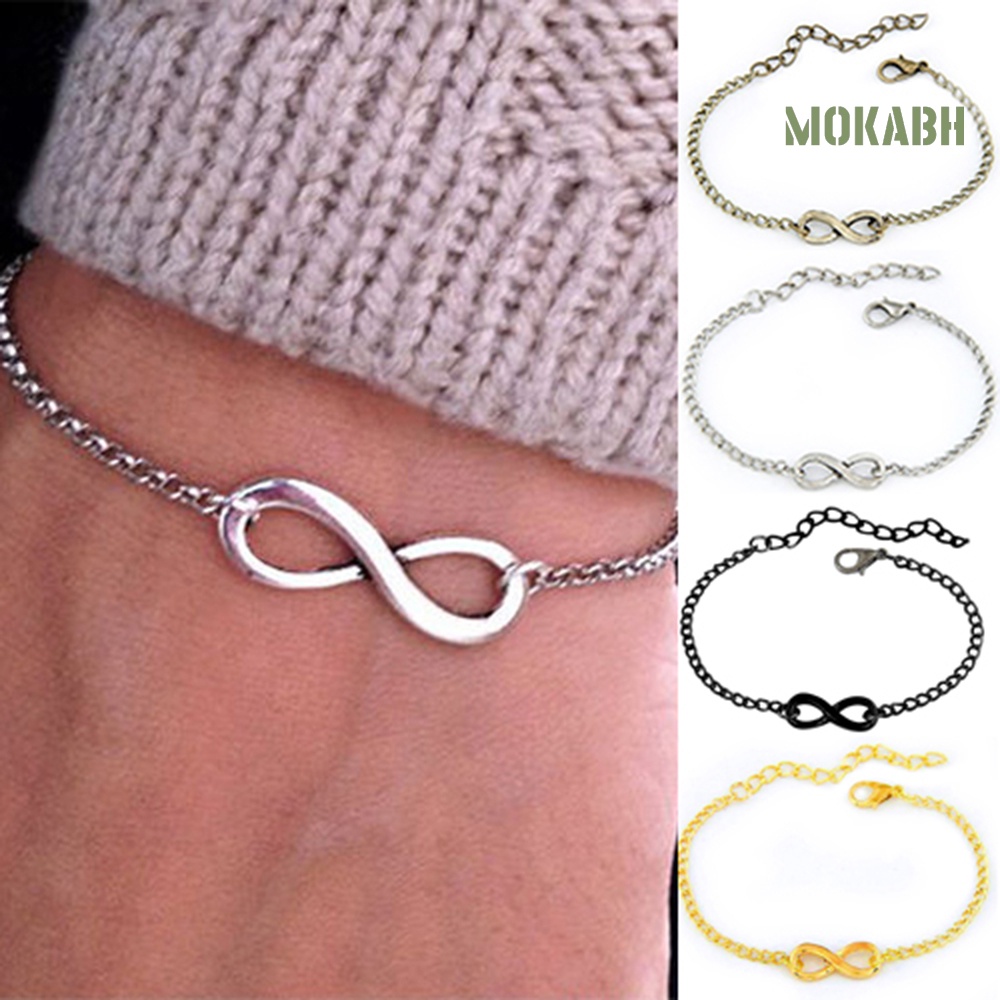 [Vòng Đeo Tay] Vòng Đeo Tay Dây Xích Bằng Kim Loại Hình Biển Vô Cực Vô Cực Có Khóa Càng Cua Điều Chỉnh Được Phong Cách Punk