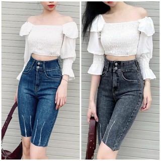 [60kg~90kg] Quần jean ngố / lửng BIGSIZE lưng 2 nút siêu cao, co dãn mạnh rách kiểu đẹp màu xám khói 3809 !