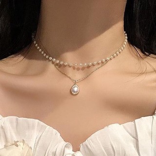 Vòng Cổ Choker Hai Lớp Đính Ngọc Trai Thời Trang Dành Cho Nữ