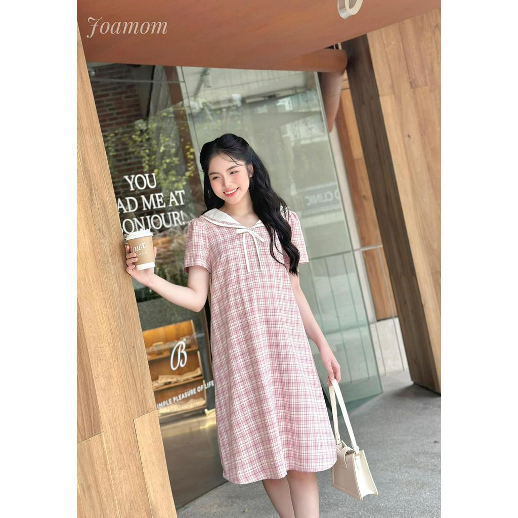 Váy đầm bầu kẻ cổ nơ mùa hè mát mẻ thiết kế Joamom V320