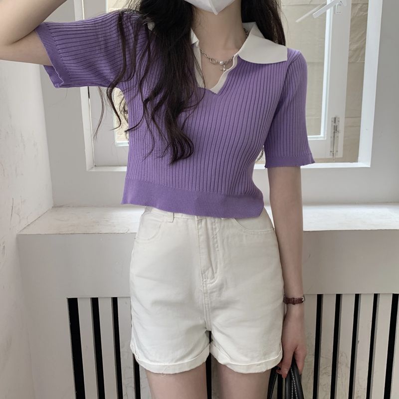 Áo Thun NgắN Tay Cổ Bẻ DáNg Ôm ThờI Trang Cho Nữ JL-TX-509