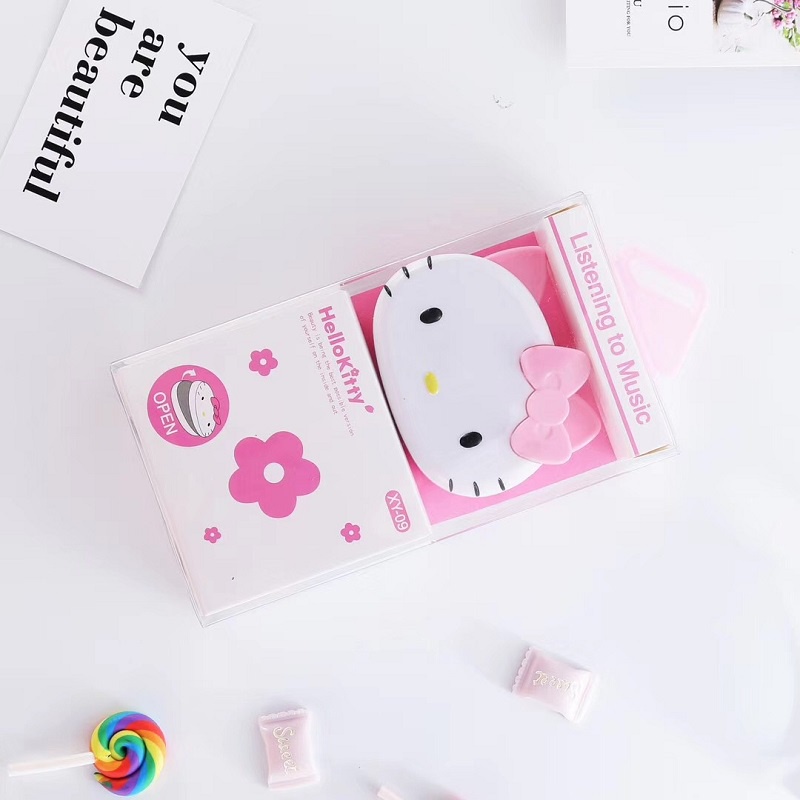 Tai Nghe Nhét Tai Có Dây Hình Hoạt Hình Disney Hello Kitty Dễ Thương Kèm Hộp Đựng