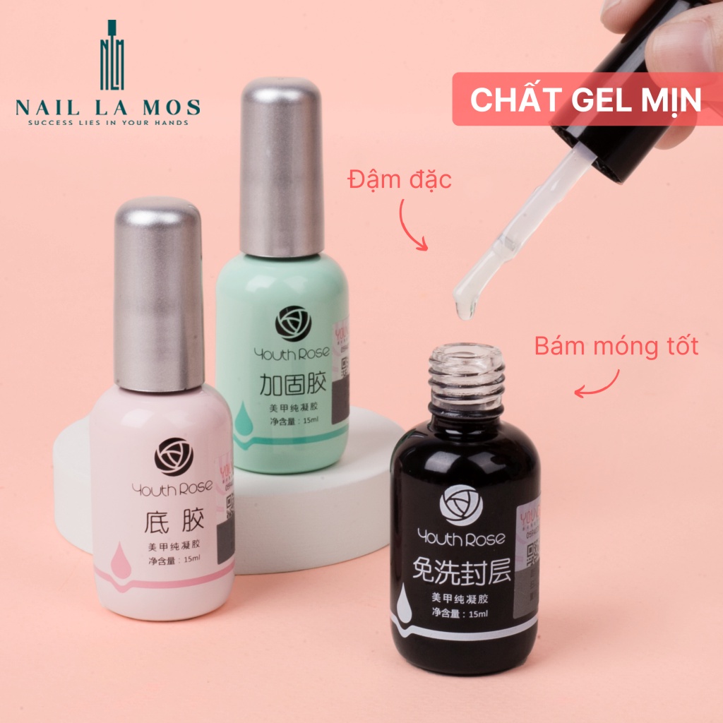 Base top hoa hồng Youth Rose chính hãng - gel liên kết, top phủ bóng, cứng móng chuyên dụng cho dân làm móng