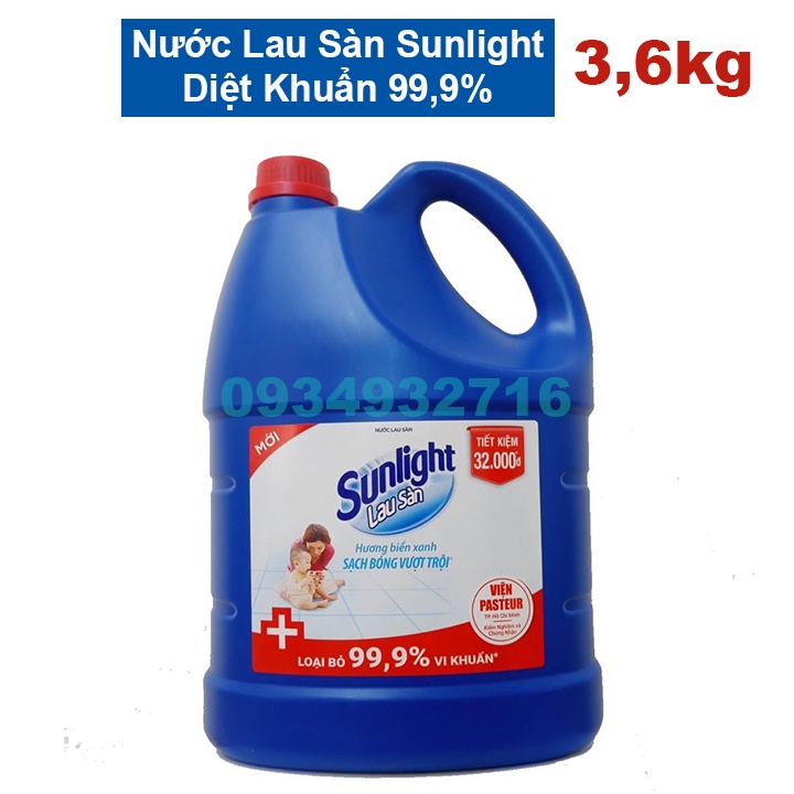 Nước Lau Sàn Sunlight Hương Biển Xanh Loại Bỏ 99,9% Vi Khuẩn 3.6kg - Sáng bóng, sạch khuẩn an tâm phòng dịch