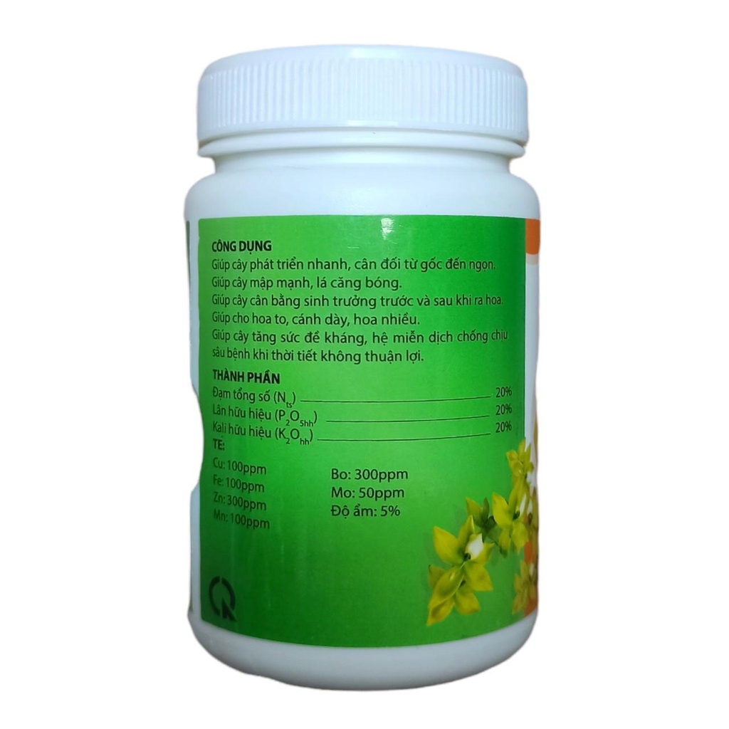 Phân bón lá NPK 20-20-20 + TE - Tám Ngọc - Lọ 100g Gia đoạn đang phát triến đến cho hoa