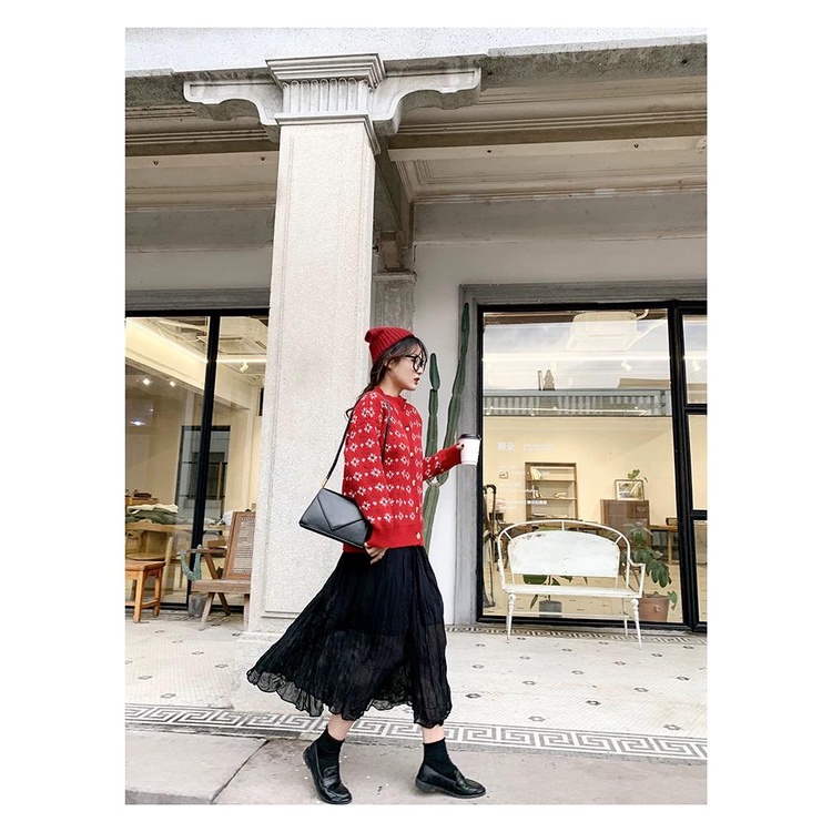 MS830 Áo len hoa văn, áo khoác len đỏ Giáng Sinh Noel, Tết