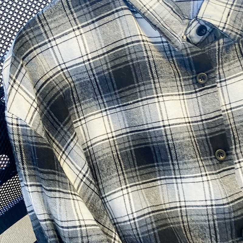 ZHELIHANGFEI Áo Sơ Mi Tay Dài Cổ Bẻ Lưng Cao Họa Tiết Sọc Caro Phong Cách Quyến Rũ