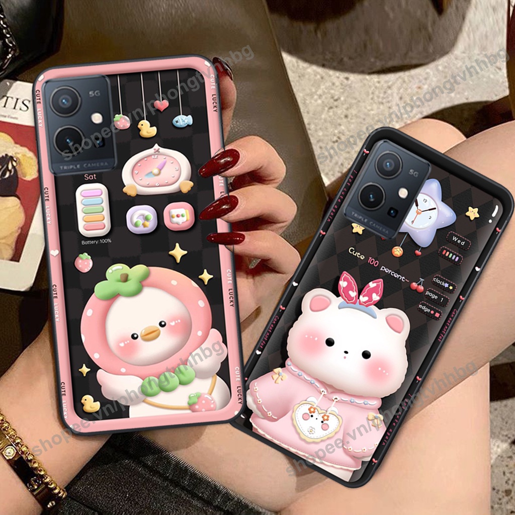 Ốp lưng Vivo Y55 4G - Y55 2022 gấu,thỏ trắng , đồng hồ dễ thương cute cực đẹp