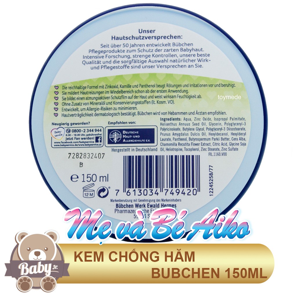 [Mẫu Mới[ Kem chống hăm Bubchen 150ml chính hãng Đức