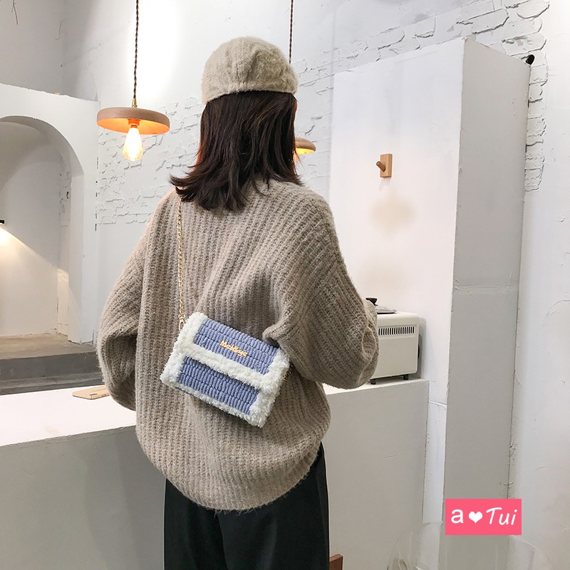 Túi xách tự đan lông xù đeo vai cá tính túi handmade