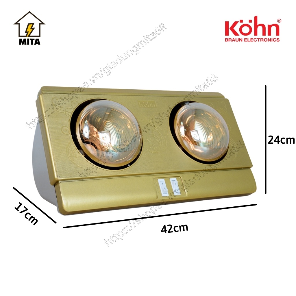 Đèn sưởi nhà tắm 2 bóng Kohn (KN02G,KP02G) - Chính hãng bảo hành 5 năm - MITA