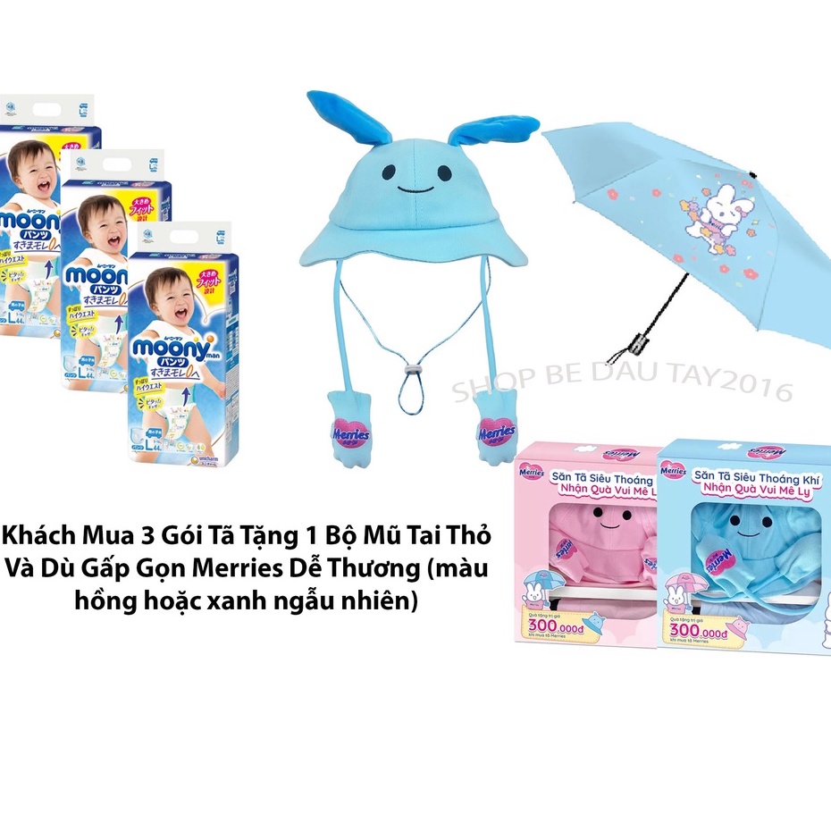 1 GÓI MOONY NHẬT DÁN/QUẦN ĐỦ SIZE NB90/S84/M64/L54/M58/L44/XL38/XXL26 (3 Gói TẶNG QUÀ GỐI NUS)